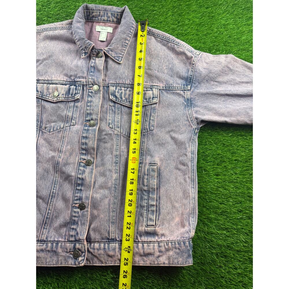FOREVER 21 Acid Wash Denim Jacket Purple Women's M Oversized Trucker Jean Coat - Picture 11 of 16